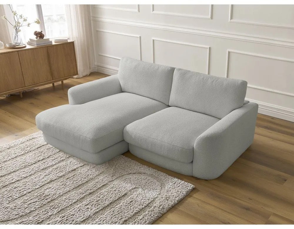 Светлосив ъглов диван от прежда с примки от букле (ляв ъгъл) Leonore – Bobochic Paris