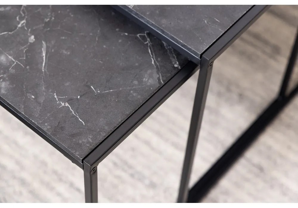 Матово черно масички за кафе в комплект от 3 бр. с плот от имитация на мрамор 60x120 cm Infinity – Actona