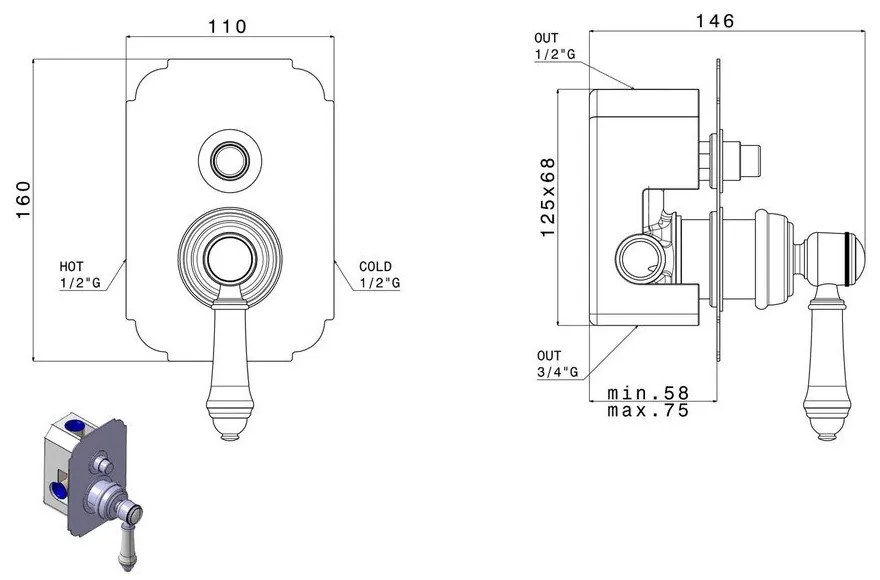 Вградена душ батерия в лъскаво-сребрист цвят (2 изхода) Vienna – Sapho