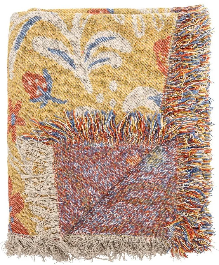 Жълто одеяло от рециклиран памук 130x160 cm Reims – Bloomingville