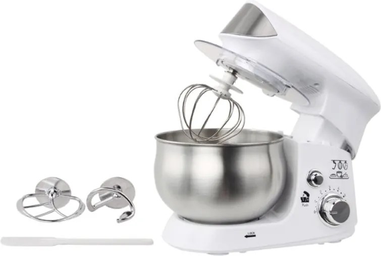 Планетарен миксер с иноксова купа ZEPHYR ZP 1115 R, 700W, 3.5 литра, 6 степени, Приставки, Бял