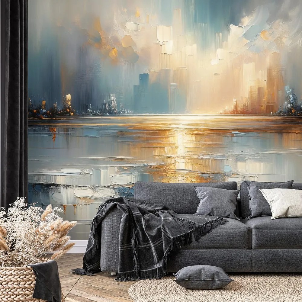 Тапет – Абстрактен градски пейзаж в топли тонове