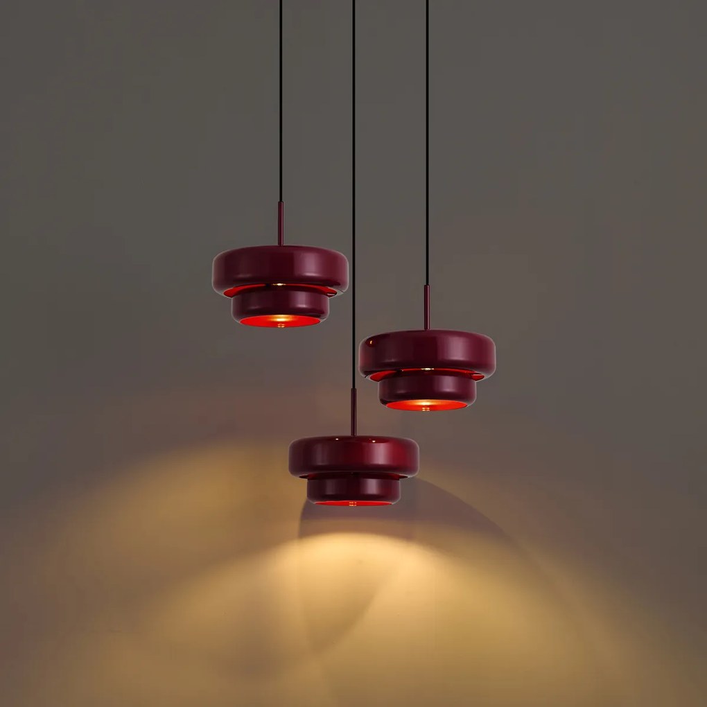 Retro Pendant Lamp Plum with Metal Shade 3-Light - Ophelia