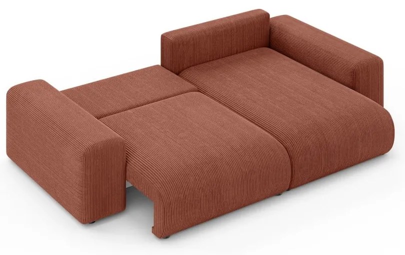 Разтегателен ъглов диван с място за съхранение от рипсено кадифе в тухлен цвят (променлив) Luma – Ropez