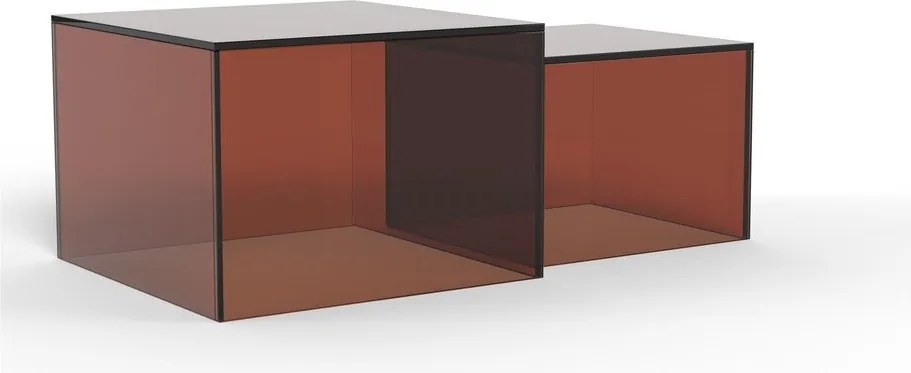 Кафяви стъклени масички за кафе в комплект 2 бр. 50x50 cm Dice – Actona