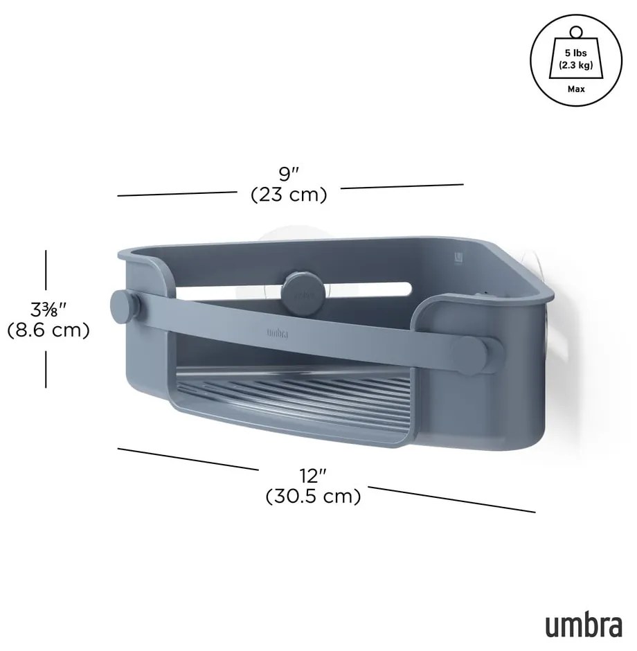 Син ъглов рафт за баня без пробиване от рециклирана пластмаса Flex – Umbra