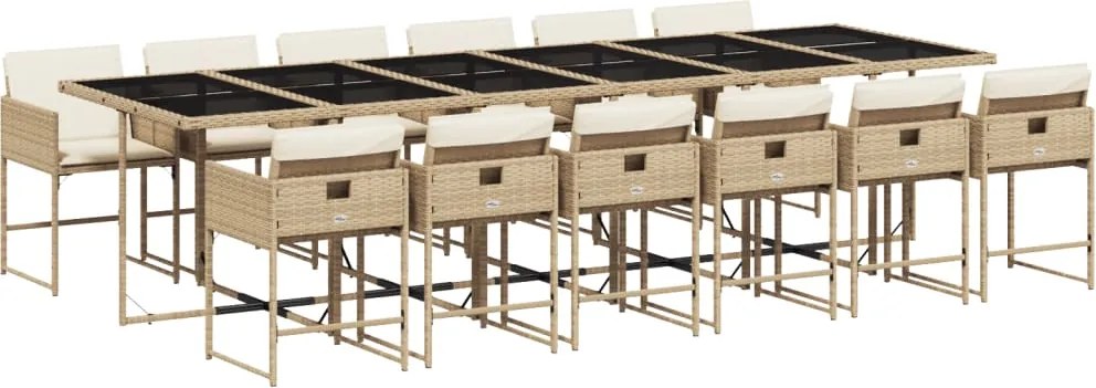 3211306 vidaXL Градински комплект с възглавници, 13 части, бежов полиратан