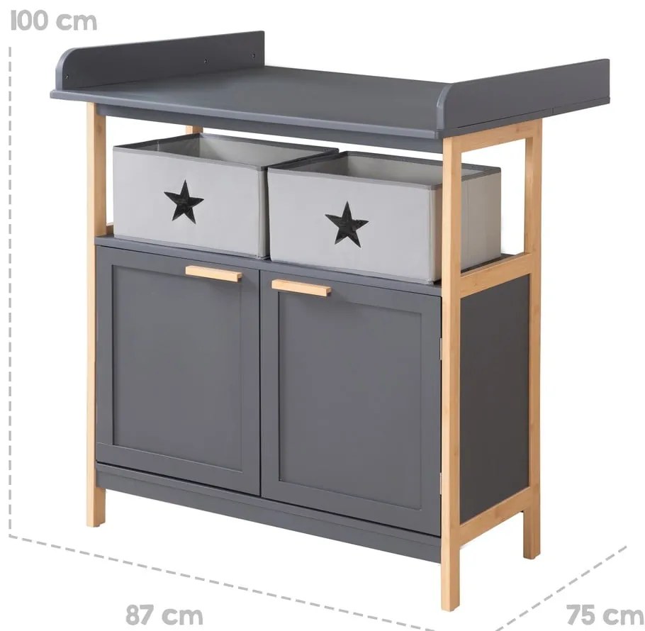 Антрацит нисък детски скрин с маса за преповиване 87x75 cm Berlin – Roba