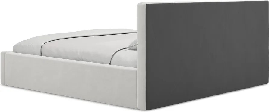 Светлосиво кадифено двойно легло 140x200 cm тапицирано с място за съхранение и включена подматрачна рамка Hiko – Makamii