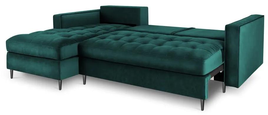 Ъглов разтегателен диван от кадифе в петролено зелено, ляв ъгъл Santo - Milo Casa