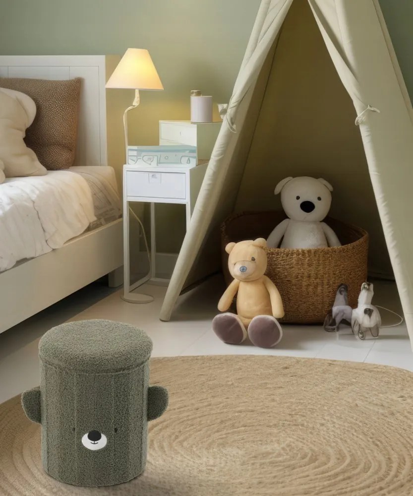 Симпатичен детски сгъваем пуф с място за съхранение тъмно бежово