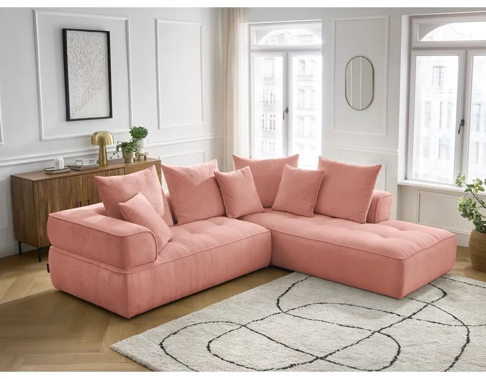 Розов шенилов ъглов диван (десен ъгъл/L форма) Whesley – Bobochic Paris