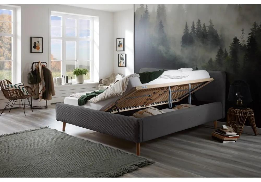 Сиво легло от велур с решетка и място за съхранение , 180 x 200 cm Mattis Cord - Meise Möbel