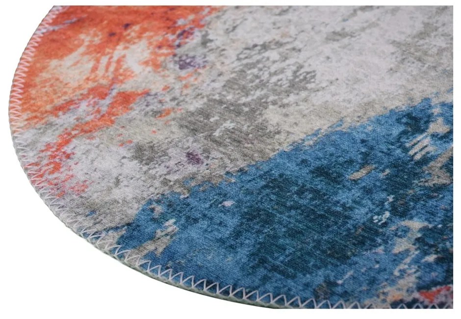 Синьо-оранжев миещ се кръгъл килим ø 100 cm - Vitaus