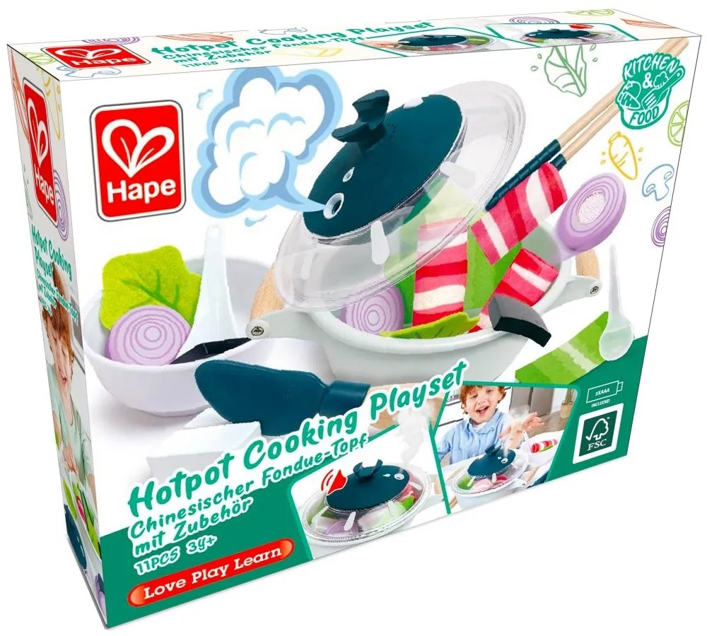 Hape - Детски готварски комплект, Китайска тенджера за фондю с аксесоари, 17 части