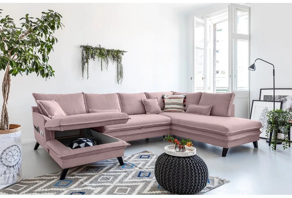 Праховорозов U-образен разтегателен диван, десен ъгъл Charming Charlie - Miuform