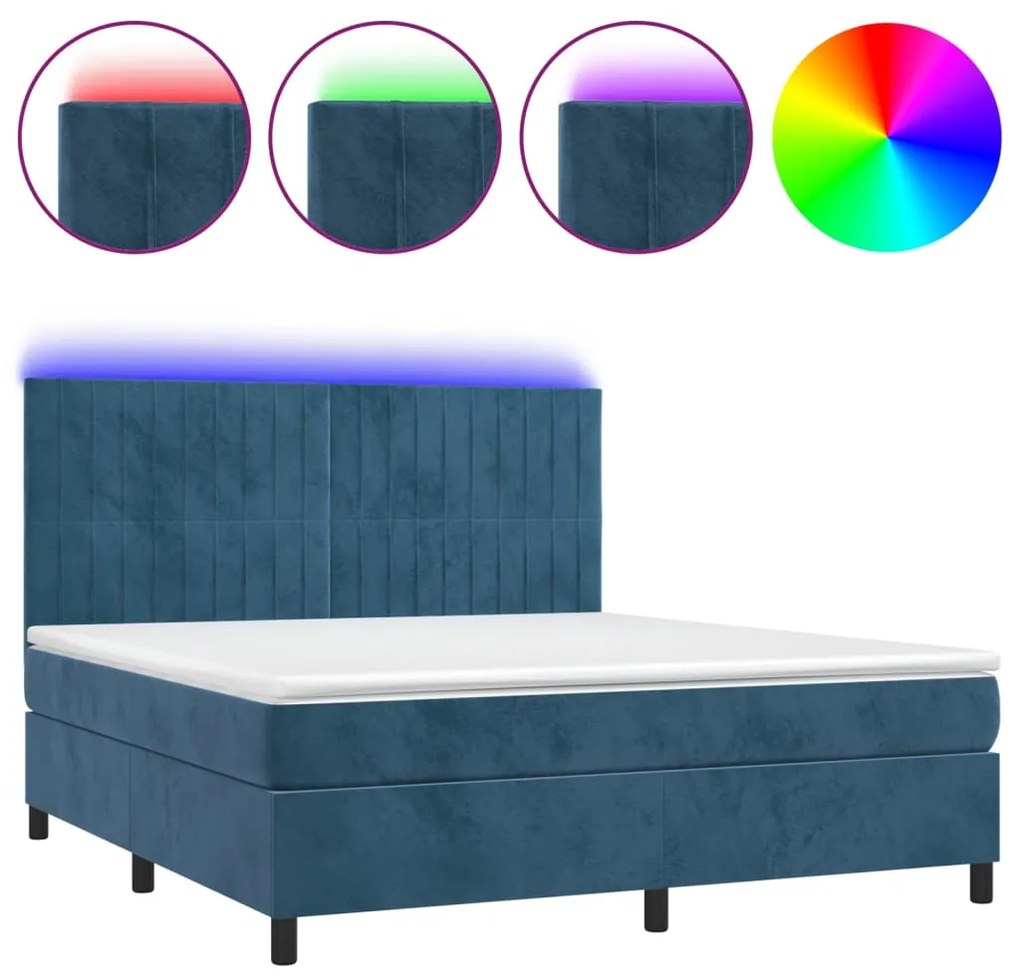3136261 vidaXL Боксспринг легло с матрак и LED, тъмносиньо, 180x200 см, кадифе