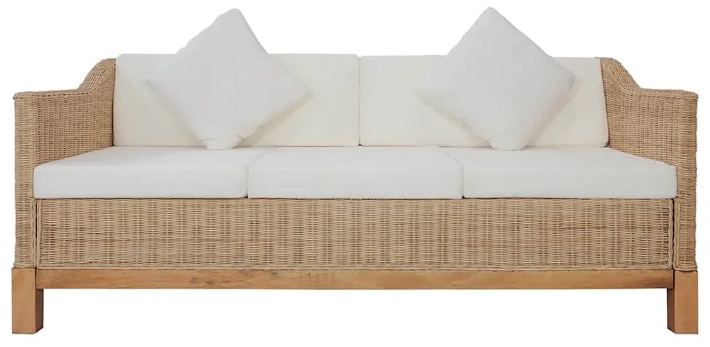 283077 vidaXL 3-местен диван с възглавници, естествен ратан