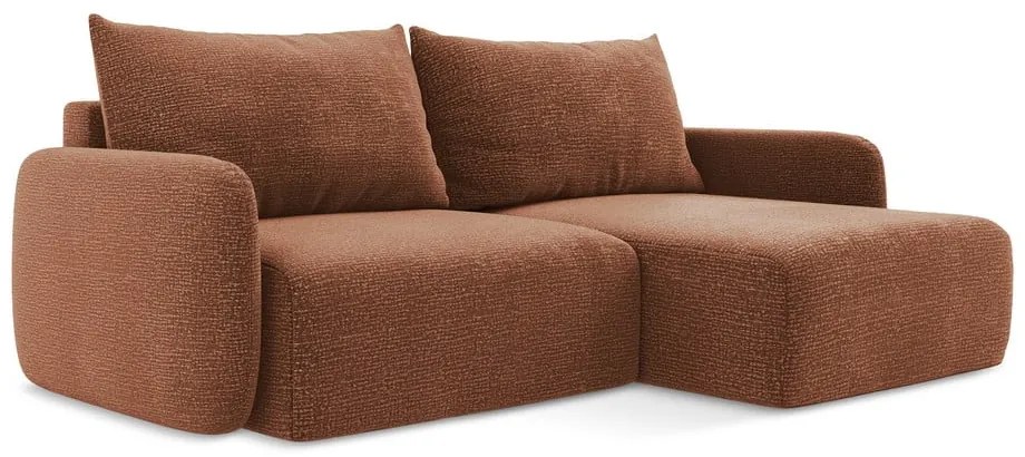 Разтегателен ъглов диван с място за съхранение в тухлен цвят (десен ъгъл) Kalena – Makamii