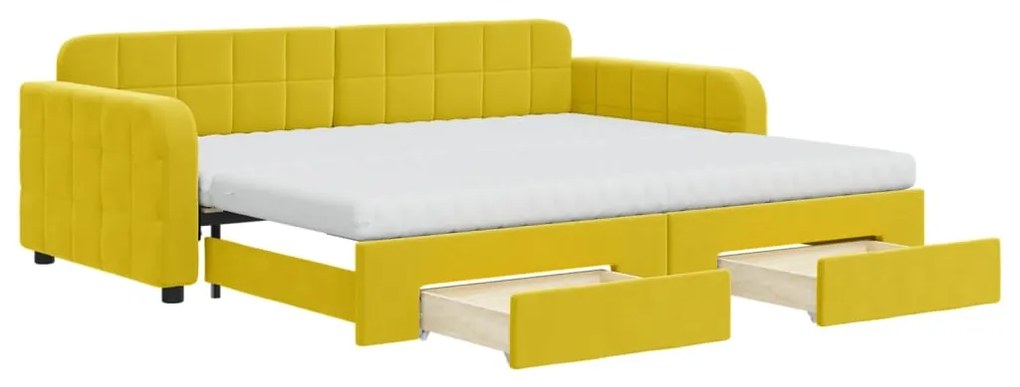 3197006 vidaXL Канапе с изтеглящо легло и чекмеджета жълто 90x200 см кадифе