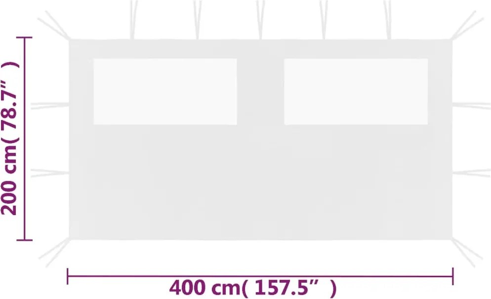Странична стена за шатра с прозорци, 4x2 м, бяла