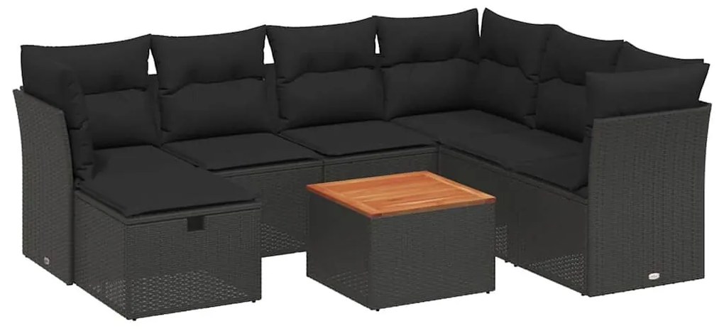 3264737 vidaXL Градински комплект диван с възглавници 8 части черен полиратан