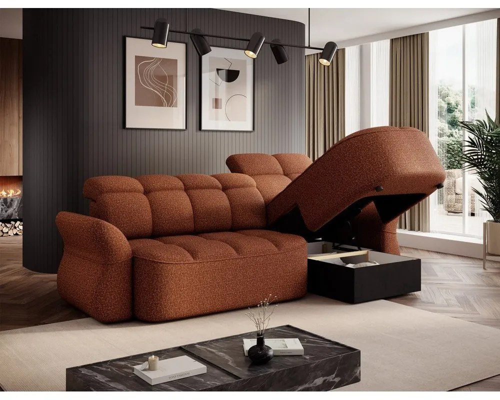 Теракотен кадифен сгъваем/с място за съхранение ъглов диван (десен ъгъл) Beneth – ELTAP