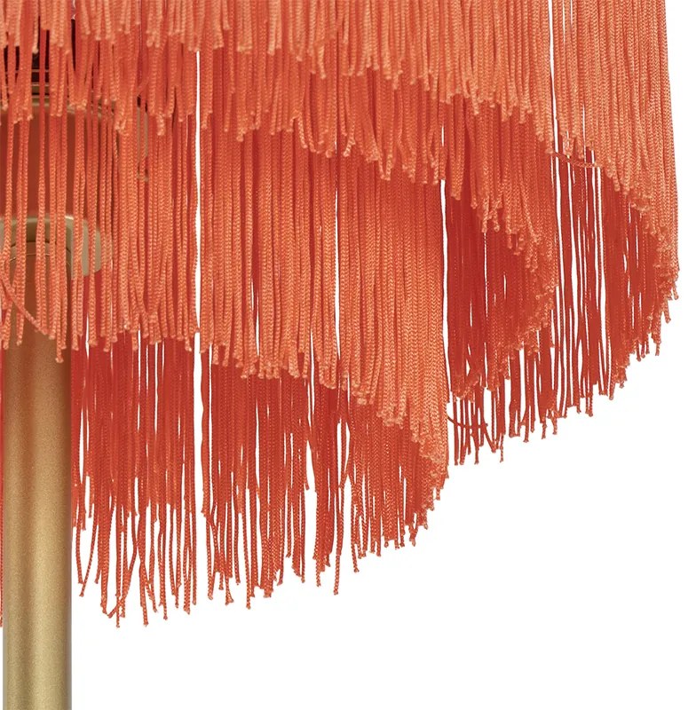 Ориенталска подова лампа златиста с розов абажур с ресни - Franxa