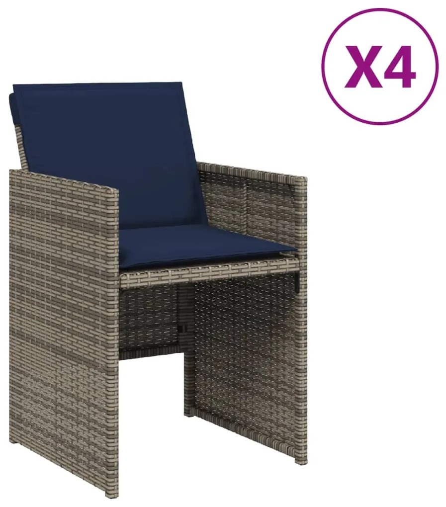 4007442 vidaXL Градински столове с възглавници, 4 бр, сиви, полиратан