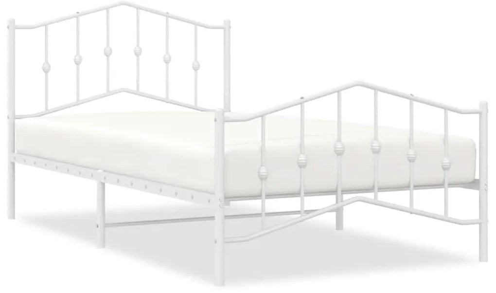 373851 vidaXL Метална рамка за легло с горна и долна табла, бяла, 100x200 см