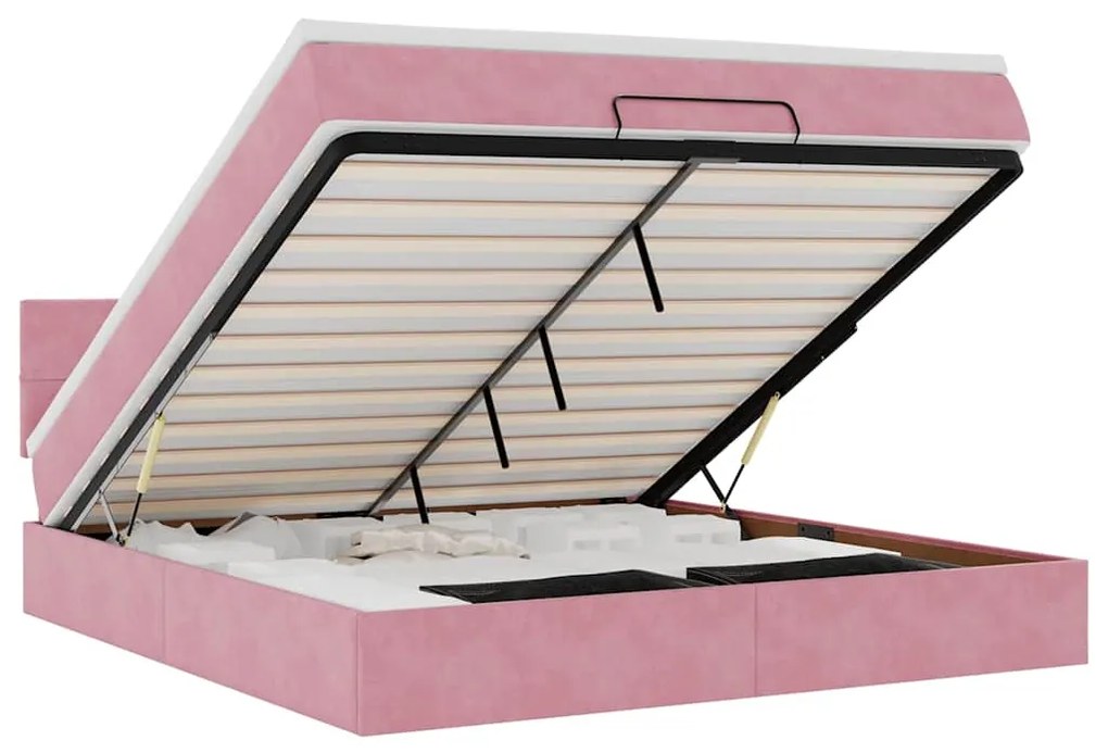 3312637 vidaXL Османска легло с матрак и LED, розово, 160x200 см, кадифе