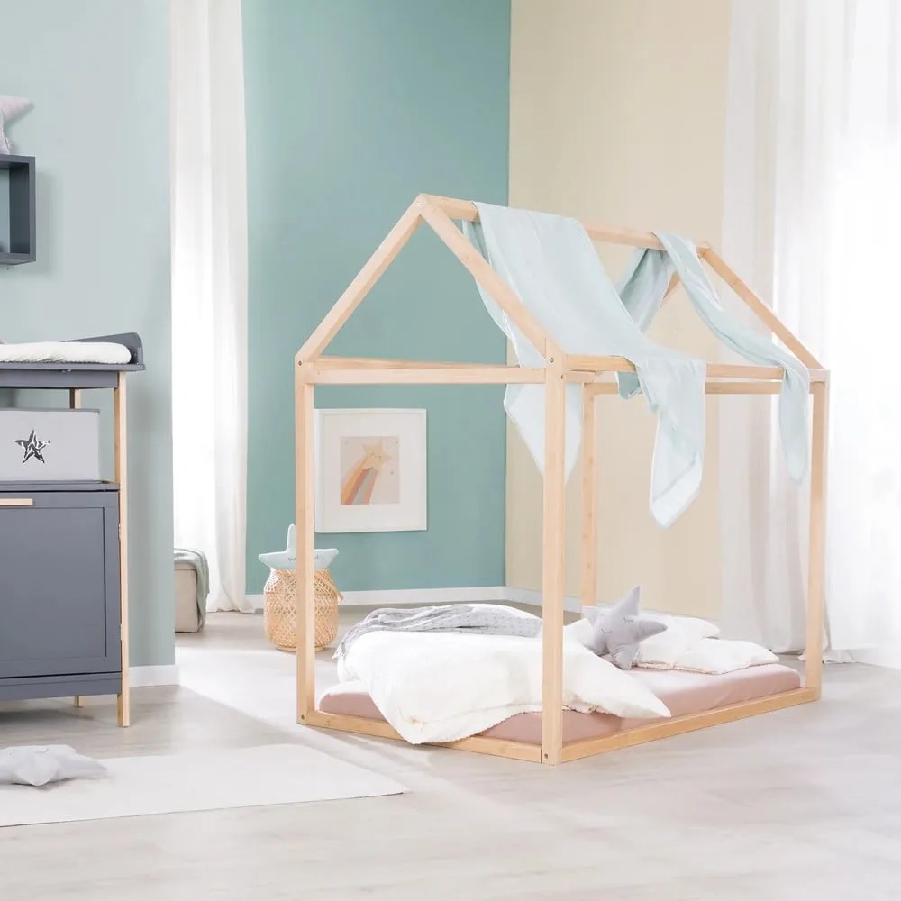 Бамбуково къща детско легло 70x140 cm с включен матрак/без ламелно дъно в естествен цвят House Bed – Roba