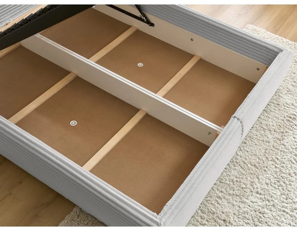 Светлосиво двойно тапицирано легло с място за съхранение с включена подматрачна рамка 160x200 cm Jade – Bobochic Paris