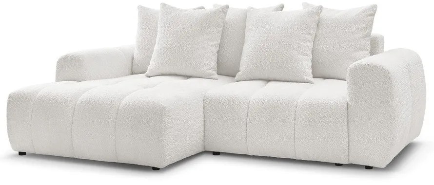 Бял разтегателен ъглов диван с място за съхранение от букле (ляв ъгъл) Roxelane – Bobochic Paris