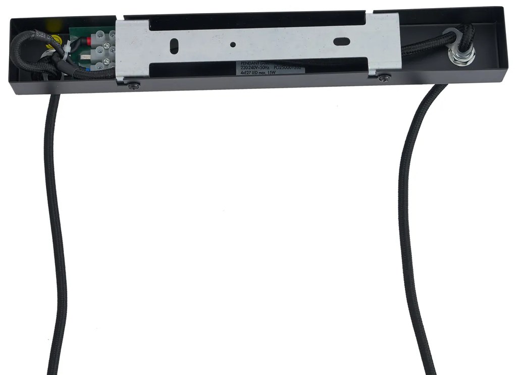 Модерен висящ лампион черен с дърво и димно стъкло 4 светлини - Aleks