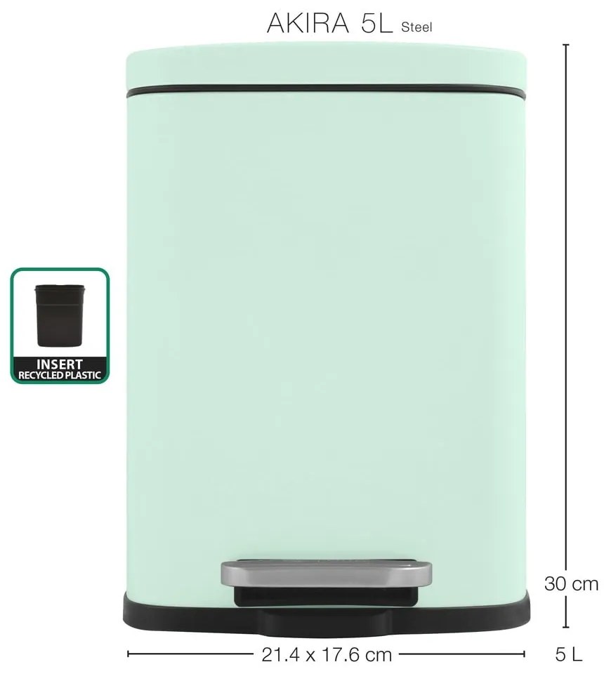 Стоманено кошче за боклук с педал в цвят мента 5 l Akira – Spirella