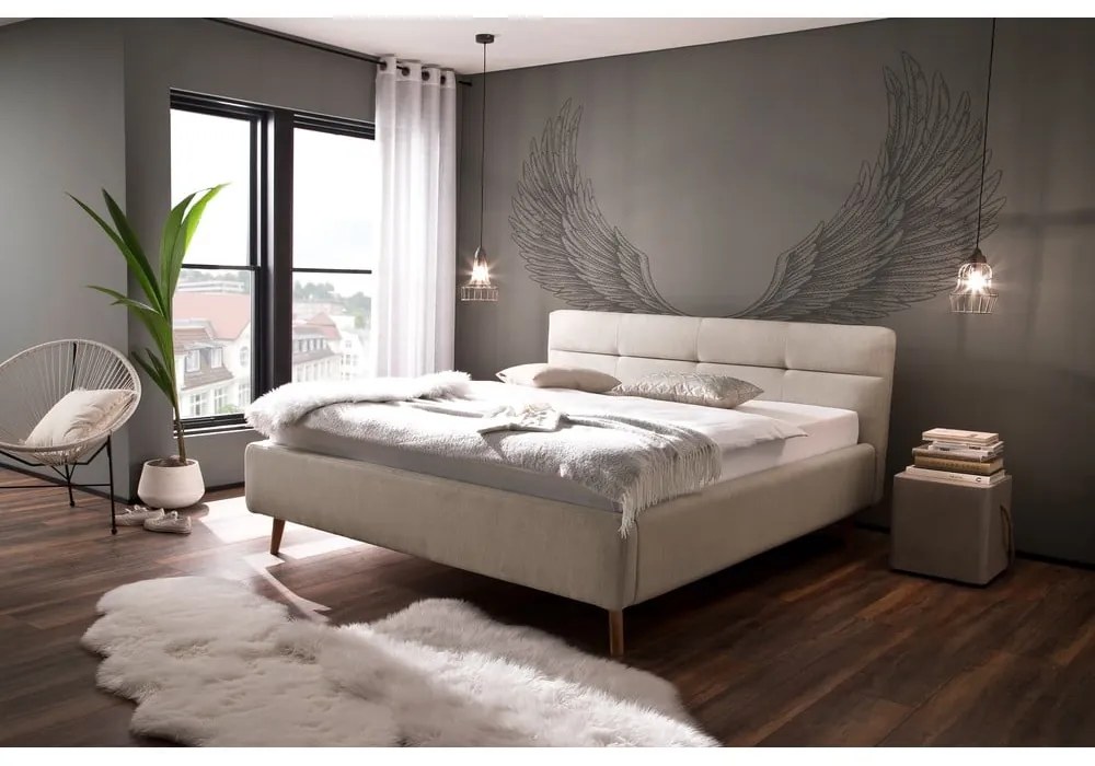 Бежово двойно легло 180x200 cm тапицирано с място за съхранение с включена подматрачна рамка Lotte – Meise Möbel