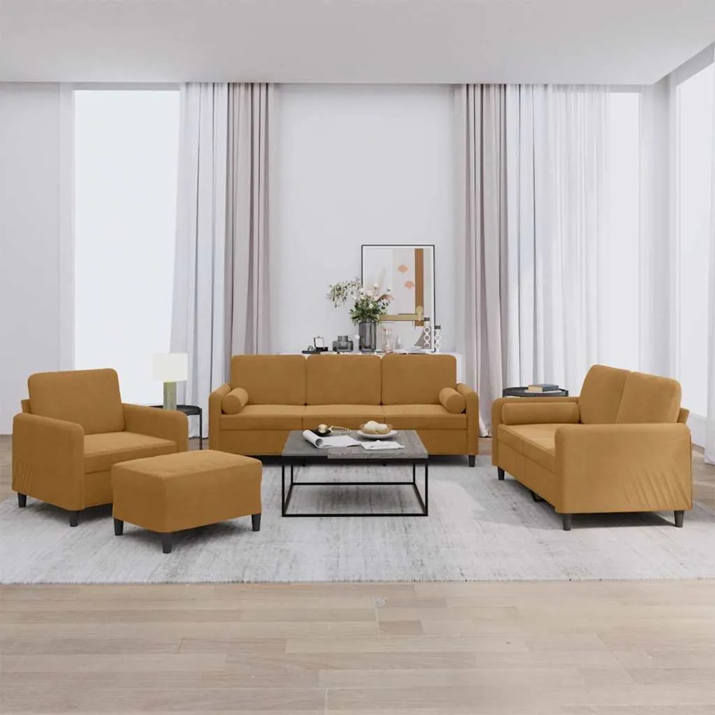 3201971 vidaXL Комплект дивани 4 части с възглавници, кафяв, кадифе