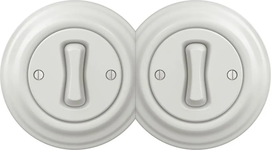 Kliklap - Двоен ретро еднополюсен керамичен ключ с рамка №1, бял