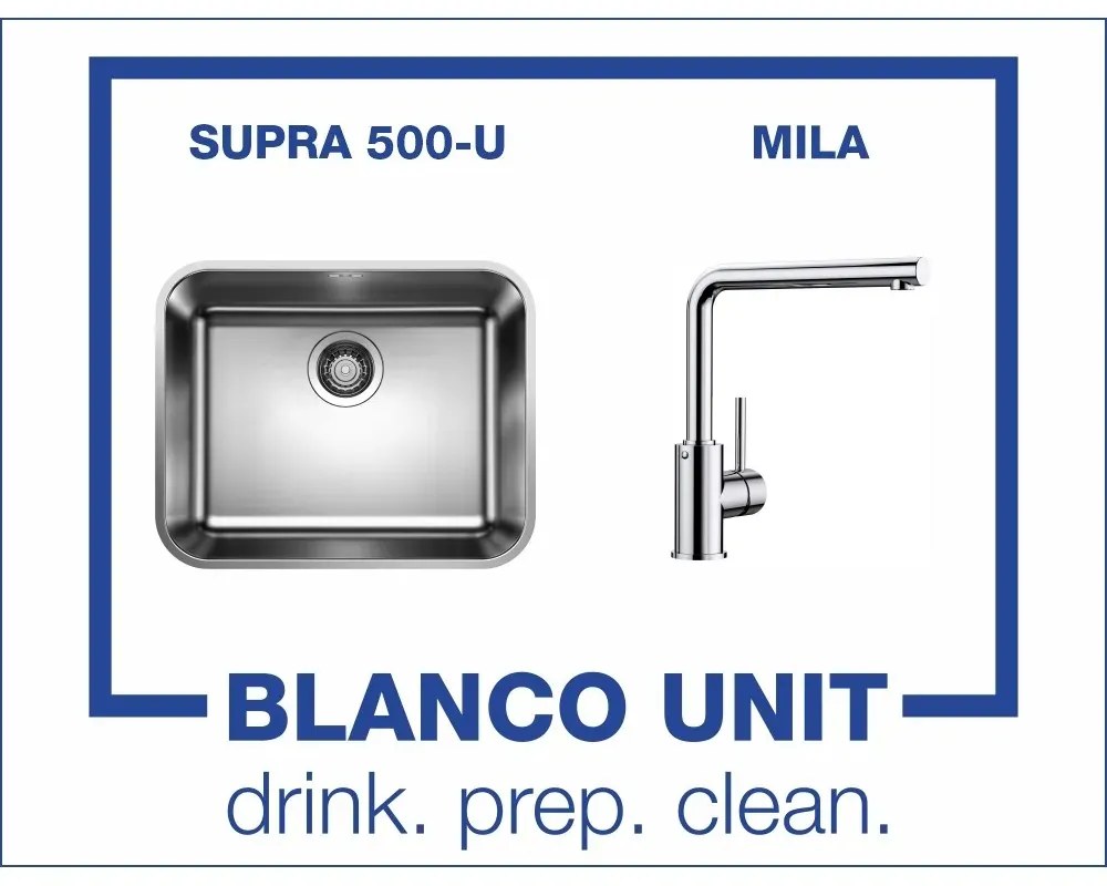 BLANCO SUPRA 500-U и смесител BLANCO MILA хром Промо пакет мивка със смесител Подплотов монтаж