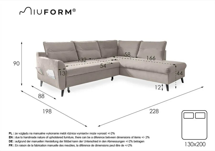 Тъмносиво кадифено ъглово канапе L, десен ъгъл Stylish Stan - Miuform