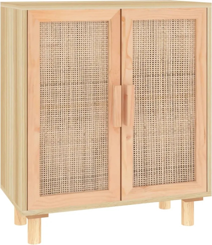 345632 vidaXL Сайдборд, кафяв, 60x30x70 см, бор масив и естествен ратан
