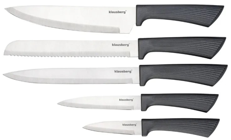 Комплект ножове Klausberg KB 7979, 6 части, Неръждаема стомана, Стойка, Графит/кафяв