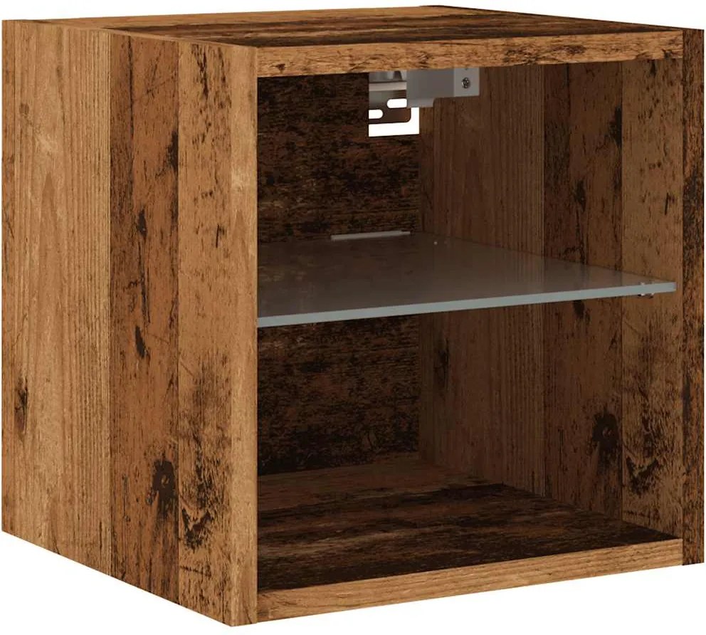 857672 vidaXL ТВ шкаф за стена с LED осветление Старо дърво 30x28,5x30 cm