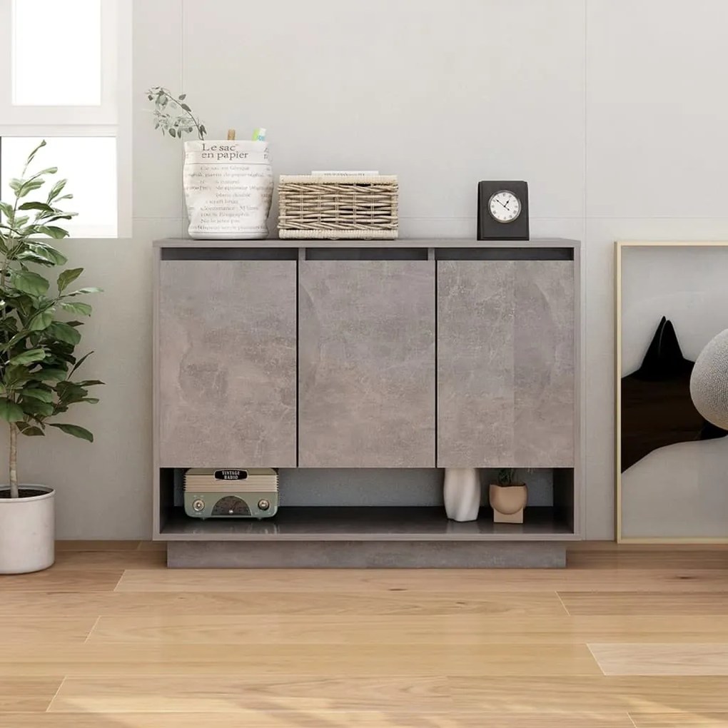 809534 vidaXL Сайдборд, бетонно сив, 97x31x75 см, инженерно дърво