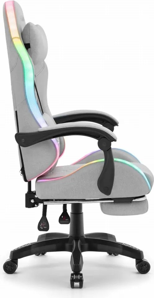 CABRO C501 геймърски стол със LED осветление и подложка за крака, до 150 кг, сив