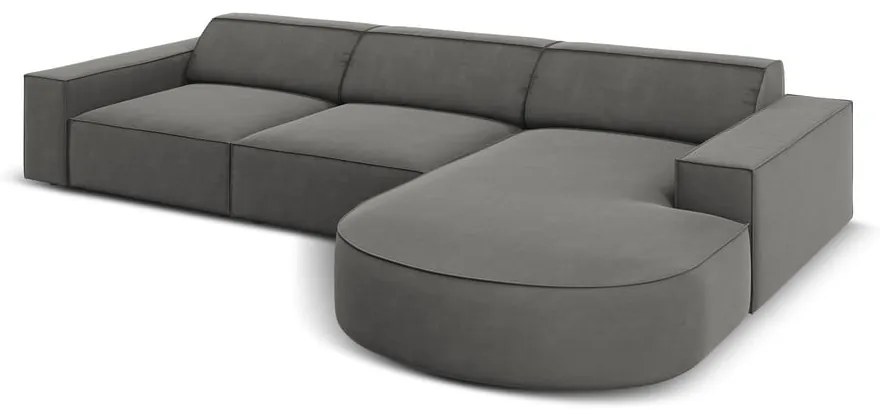 Ъглов диван от сиво кадифе (десен ъгъл) Jodie - Micadoni Home