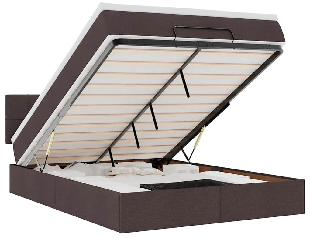 3312308 vidaXL Османска легло с матрак и LED, тъмнокафяво, 140x190 см, плат