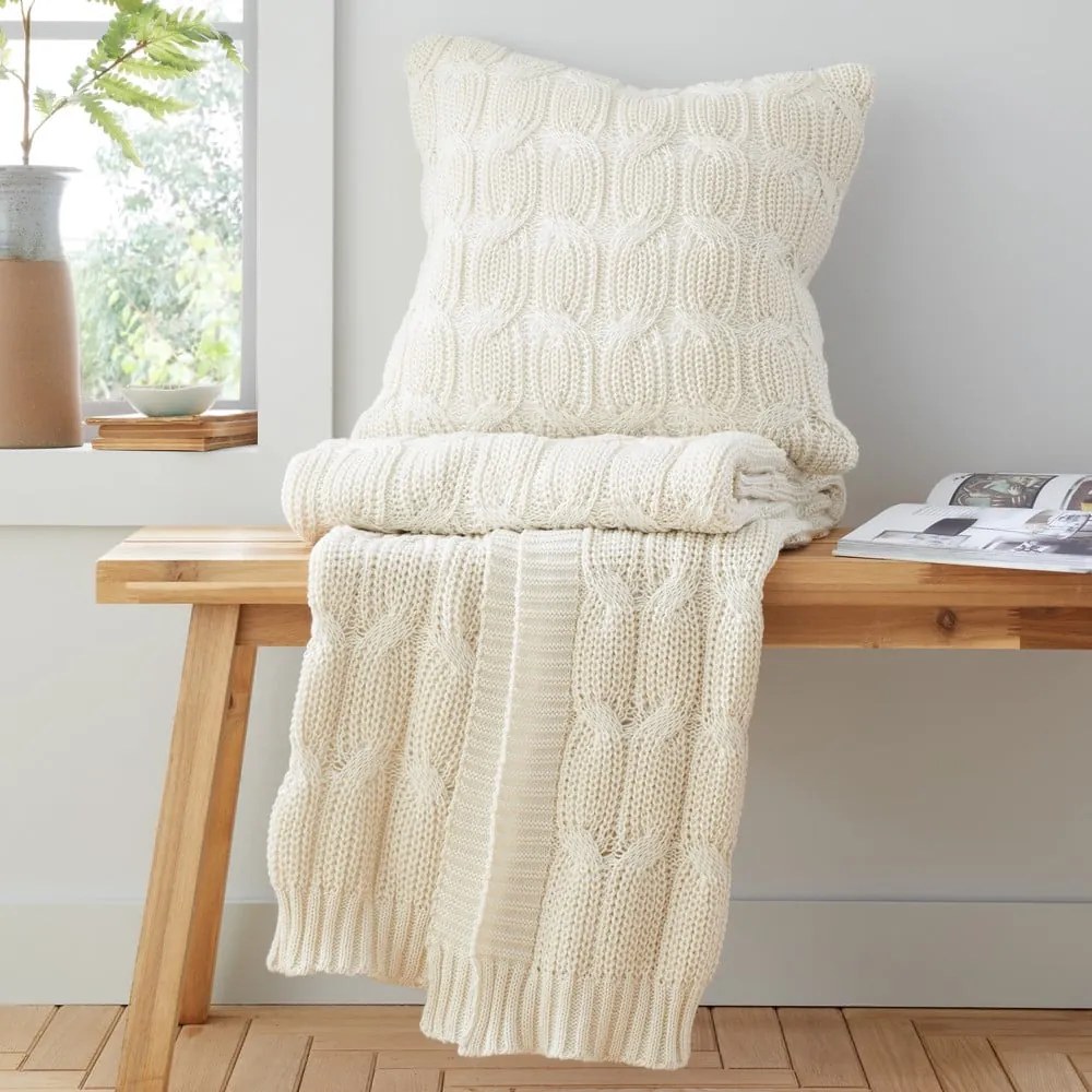 Бяло-бежово плетено одеяло 130x170 cm Chunky Marl Knit – Catherine Lansfield