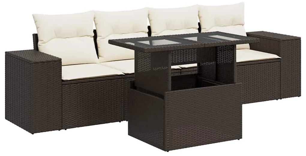 3326724 vidaXL Градински комплект с възглавници, 5 части, кафяв полиратан
